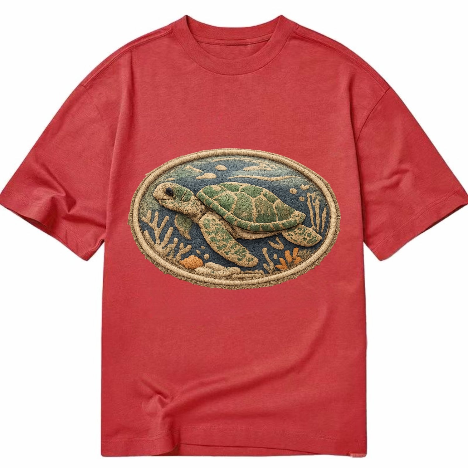 SEA TURTLE - swimming turtle in green and blue , ocean life - Classic T-shirt - Red