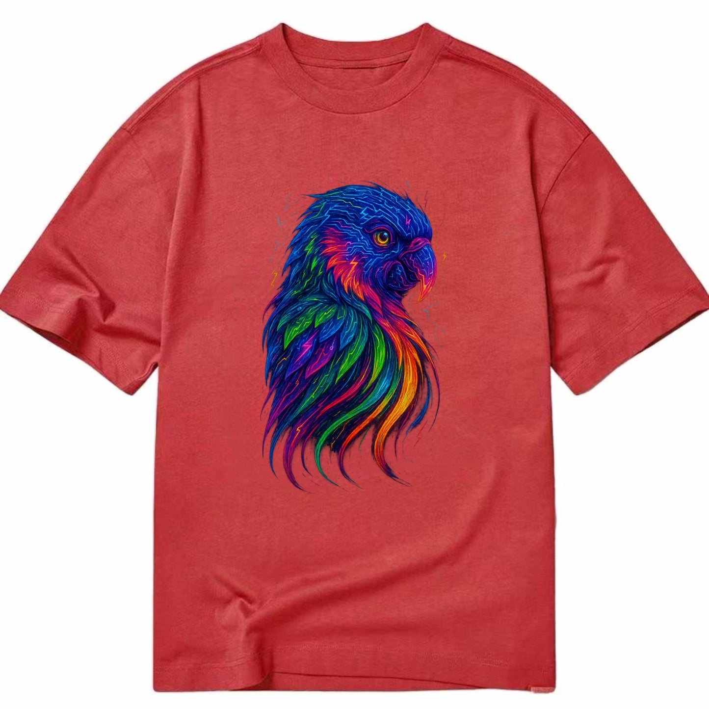 Vibrant parrot with feathers flowing into tropical rainbow streams, every color - Classic T-shirt - Red