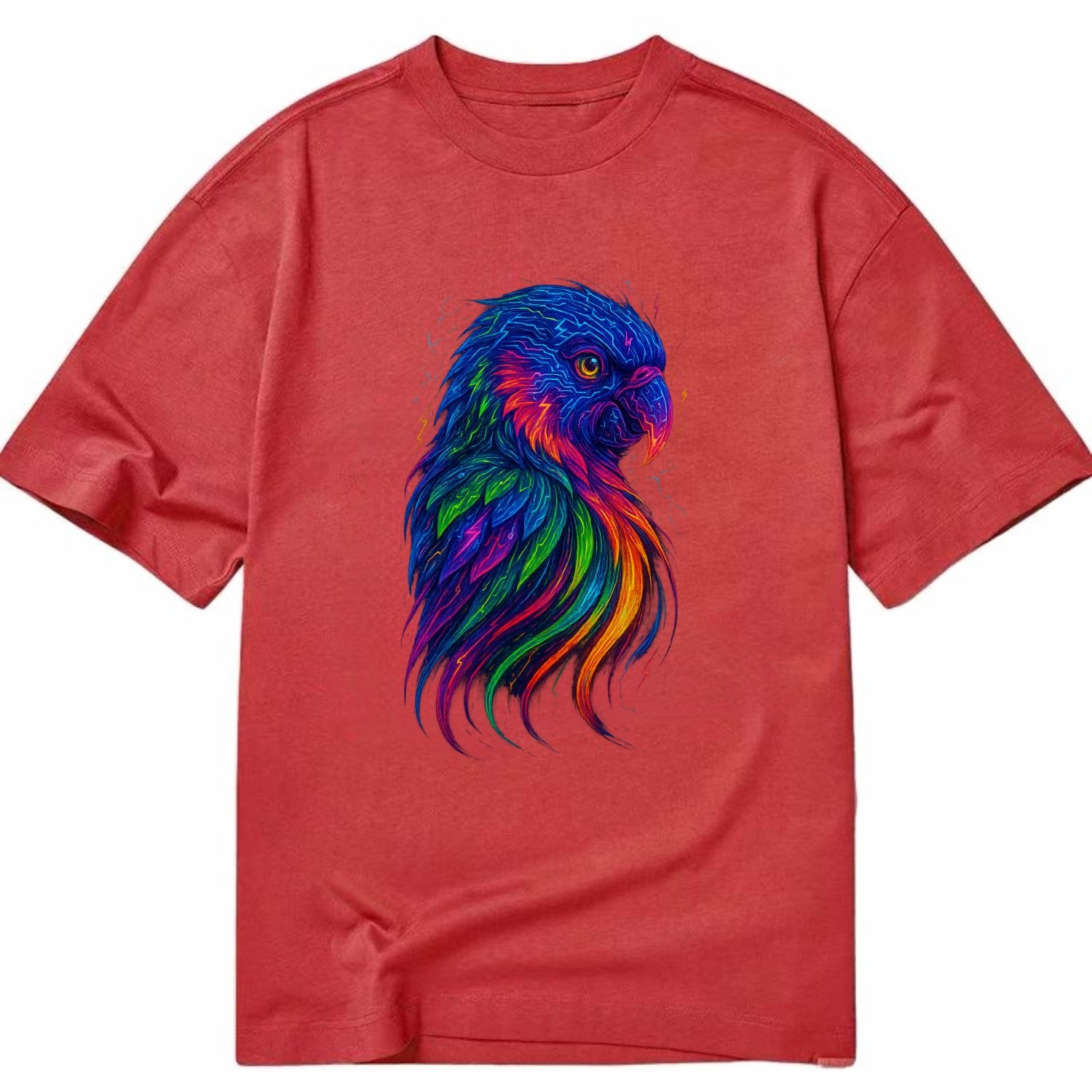 Vibrant parrot with feathers flowing into tropical rainbow streams, every color - Classic T-shirt - Red