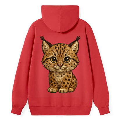 Baby Lynx Cub - tufted ears, spotted fur, golden eyes, front-facing, wild - Classic Pullover Hoodie - Red