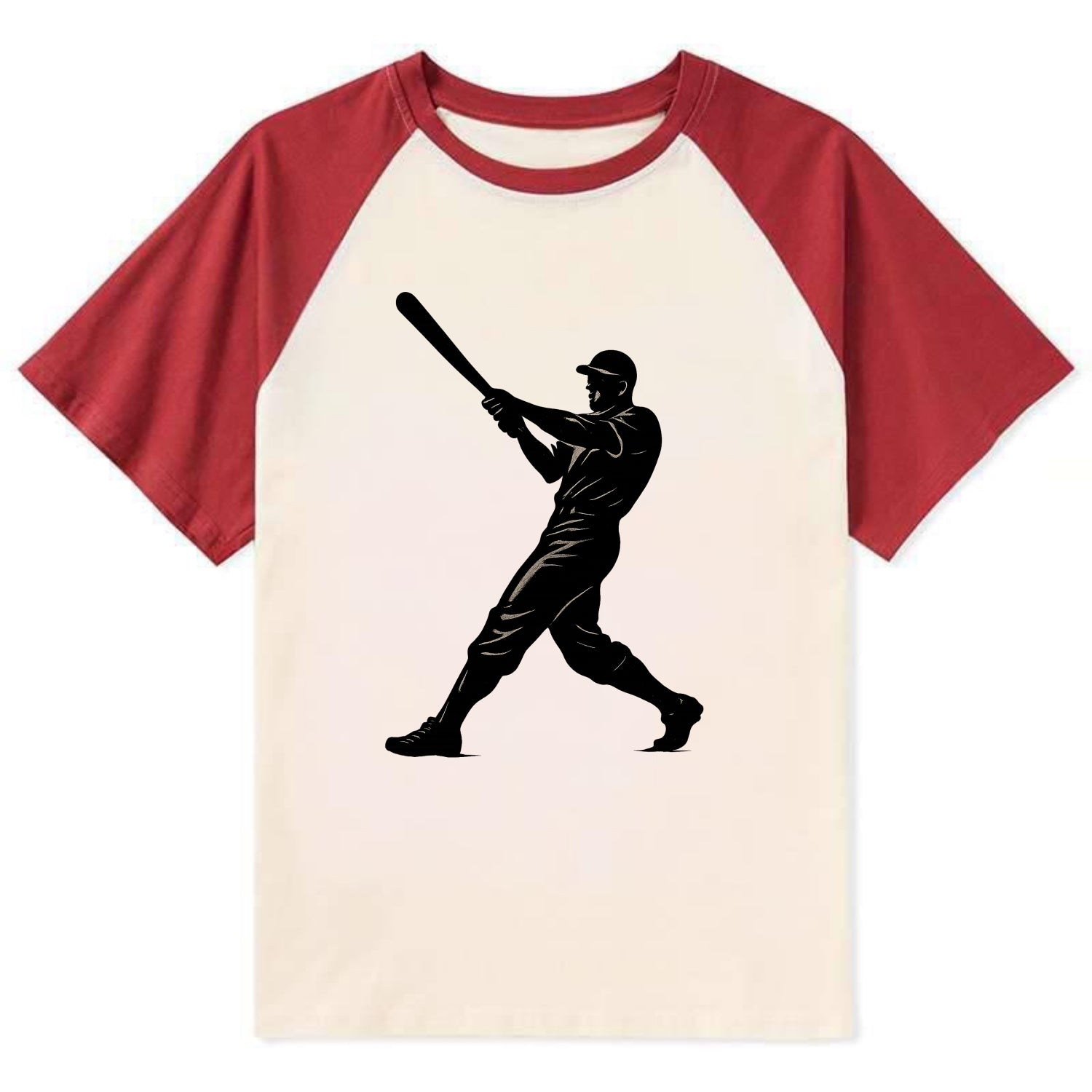 Baseball batter in full swing - Contrast Raglan T-shirt - Red