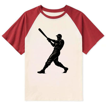 Baseball batter in full swing - Contrast Raglan T-shirt - Red