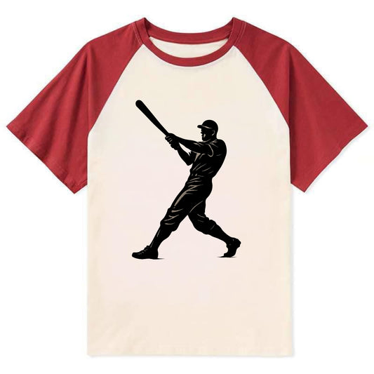 Baseball batter in full swing - Contrast Raglan T-shirt - Red