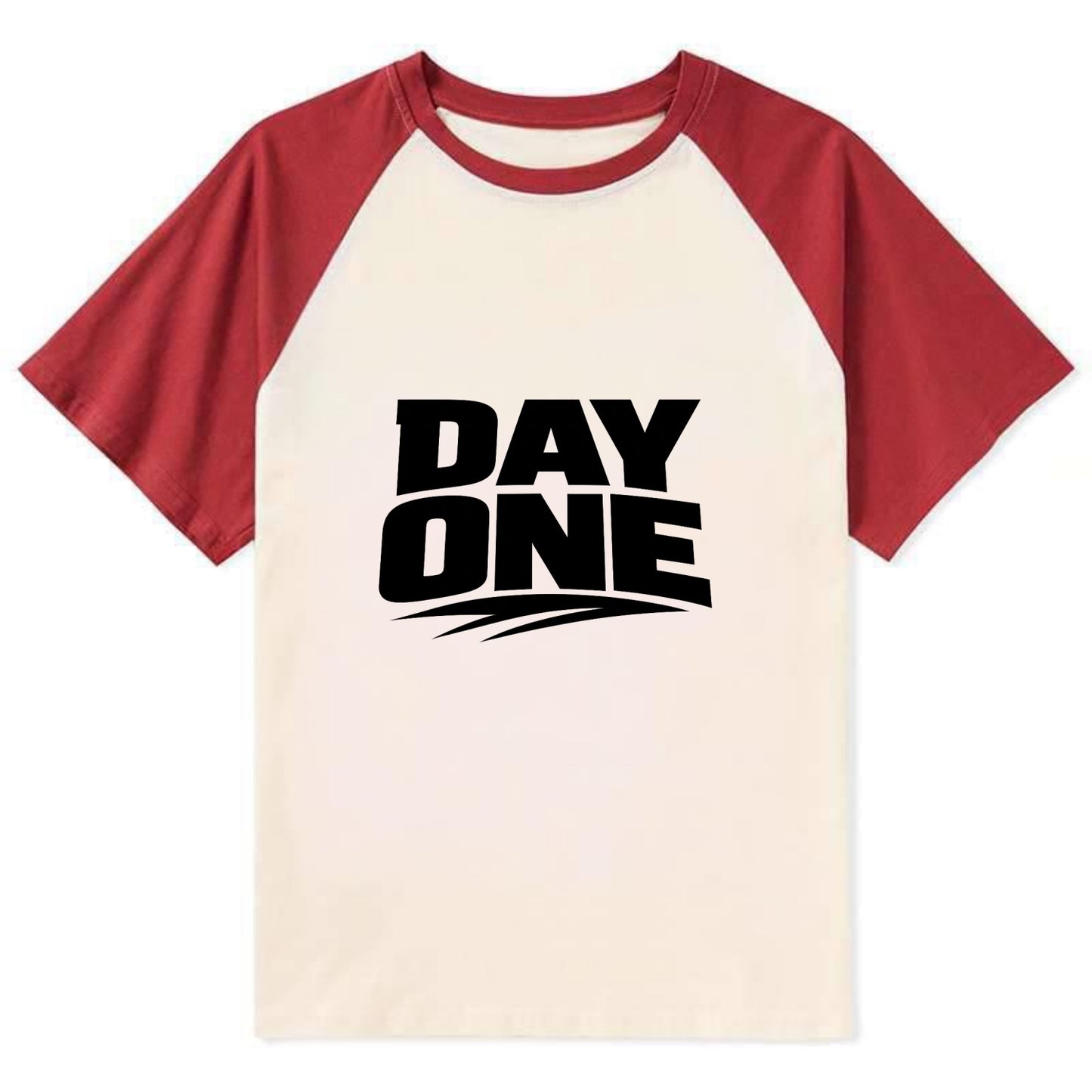 Bold typography design - "DAY ONE" - original friend, from the start - Contrast Raglan T-shirt - Red