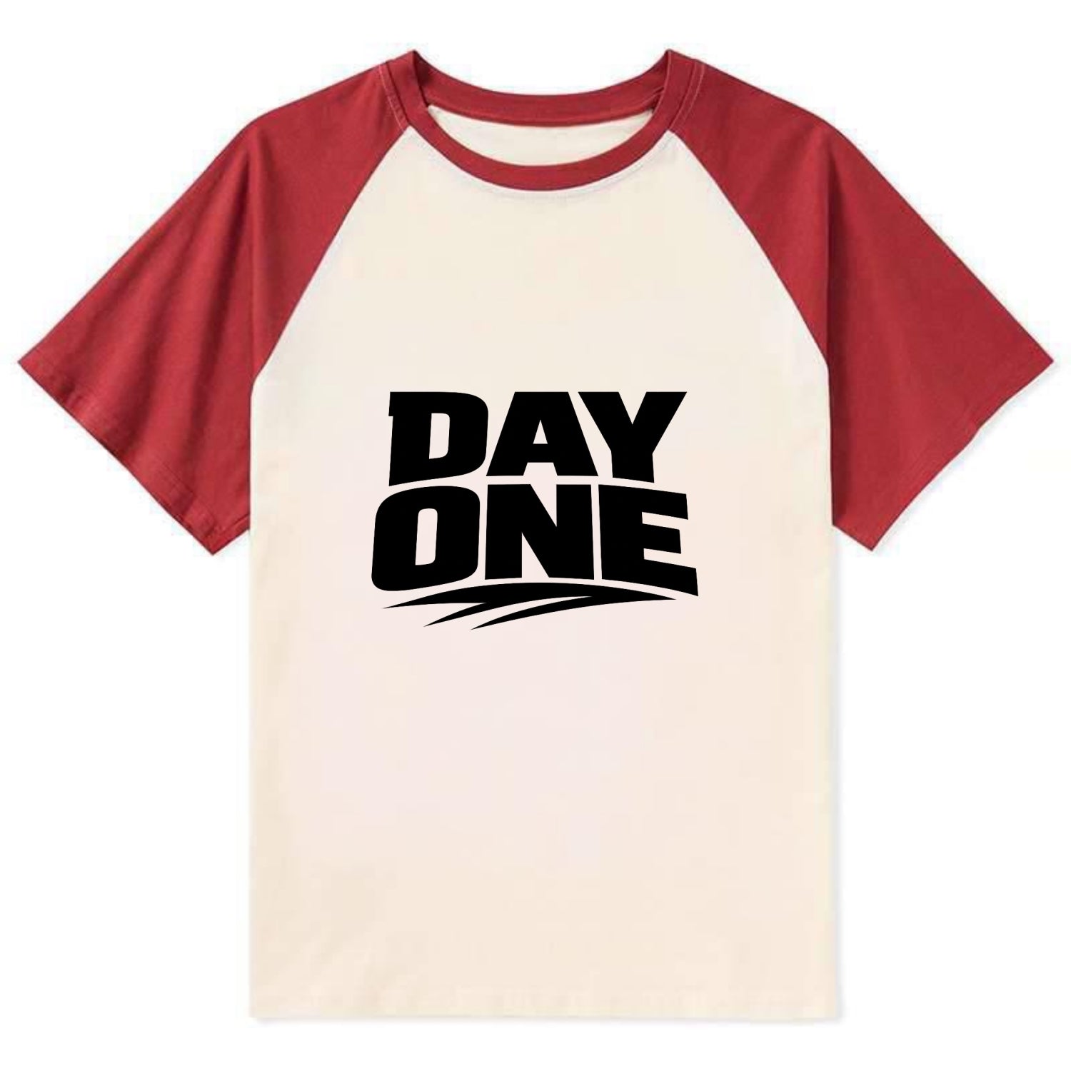Bold typography design - "DAY ONE" - original friend, from the start - Contrast Raglan T-shirt - Red