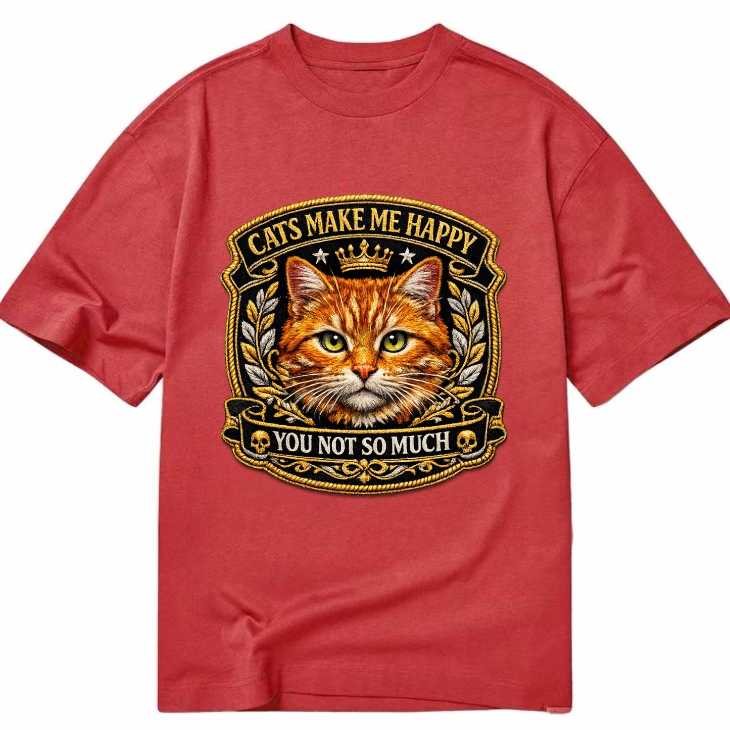 CATS MAKE ME HAPPY YOU NOT SO MUCH - cat face in orange , cat preference - Classic T-shirt - Red