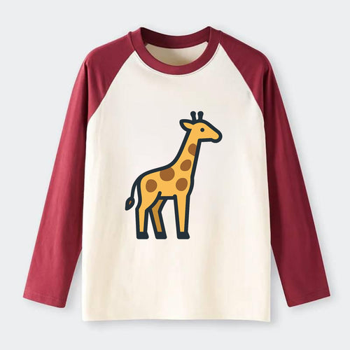 Giraffe - Yellow with brown patches flat side profile - Raglan Long Sleeve T-Shirt