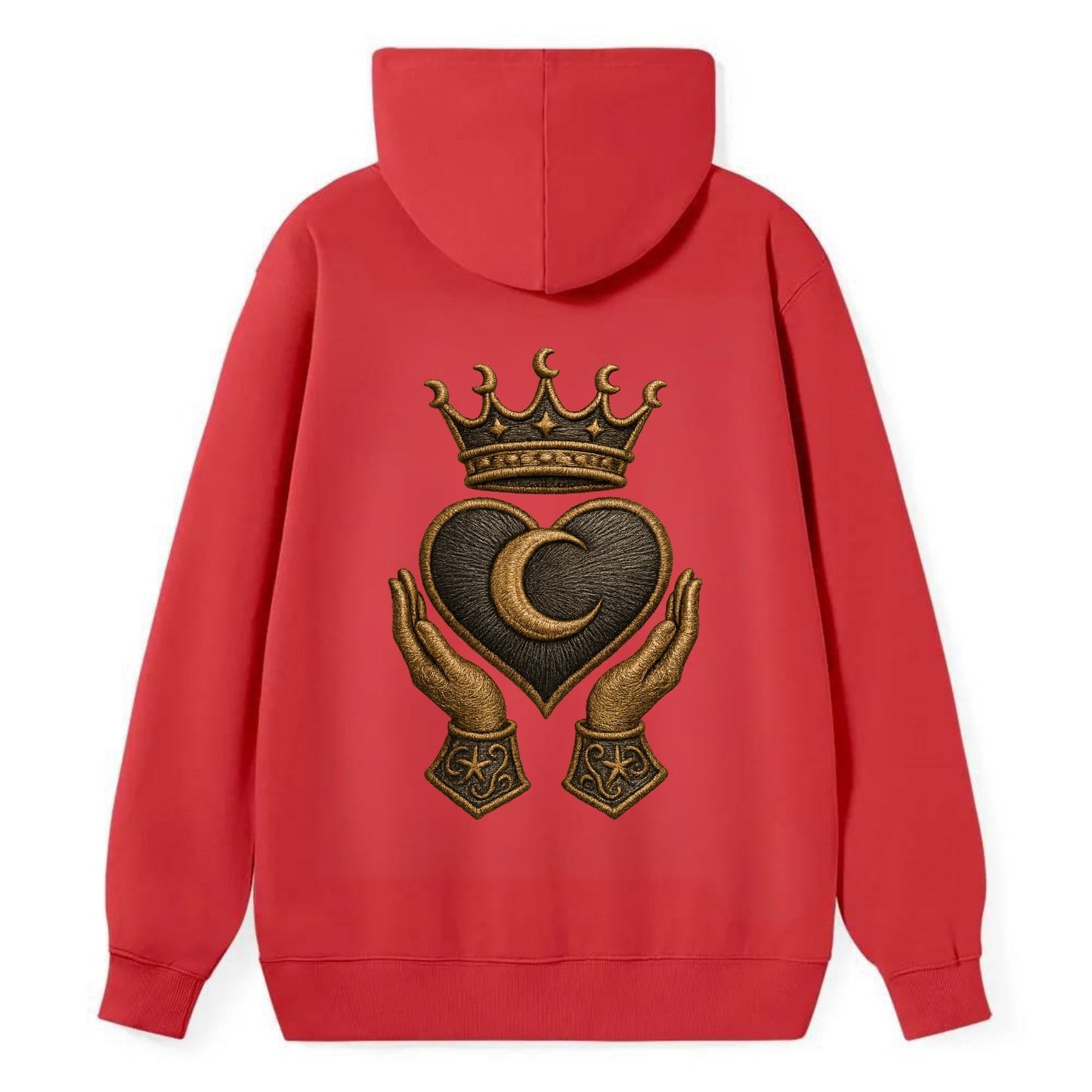 Moonlit crescent crown cradling a hematite heart with stargazer hands - Classic Pullover Hoodie - Red