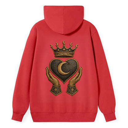 Moonlit crescent crown cradling a hematite heart with stargazer hands - Classic Pullover Hoodie - Red