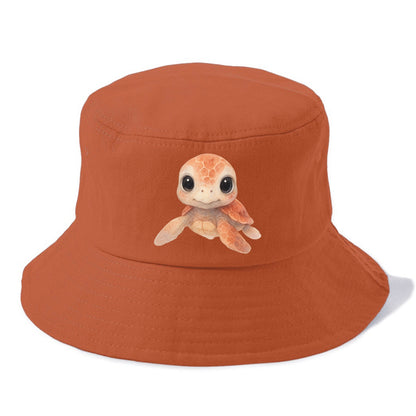 Baby Loggerhead Turtle - reddish-brown shell, big round dark eyes, chunky head, - Bucket Hat - Red