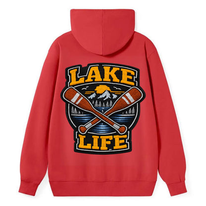 CANOE PADDLE - wooden paddle crossed in brown and cream , lake life - Classic Pullover Hoodie - Red
