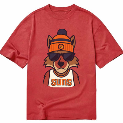 Arizona Coyote wearing Suns beanie with desert sun patch and wayfarer sunglasses - Classic T-shirt - Red