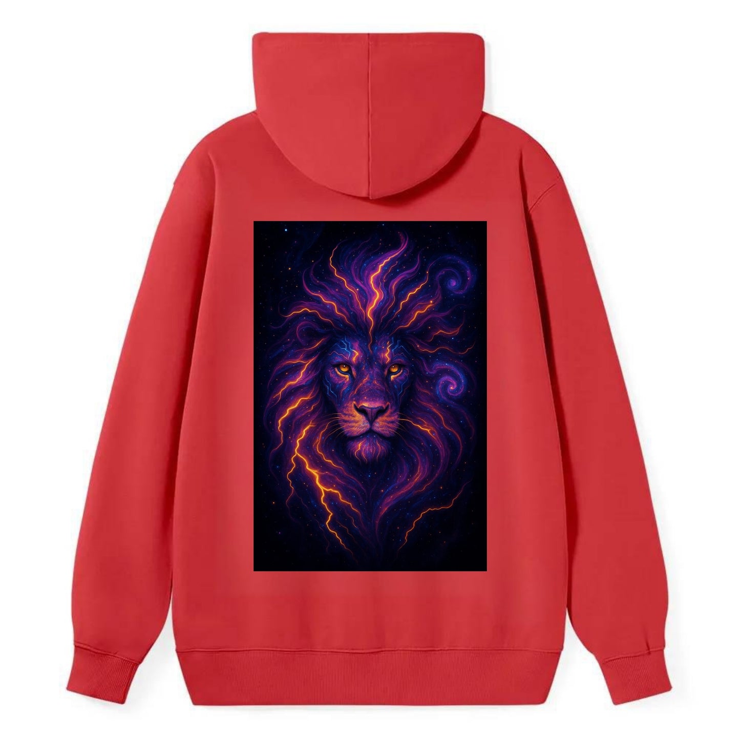 Regal lion with mane made of electric currents, neon yellow and hot pink - Classic Pullover Hoodie - Red
