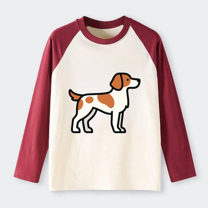 Brittany Spaniel - Orange and white flat side profile - Raglan Long Sleeve T-Shirt - Red