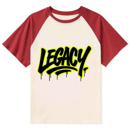 Bold typography design - "LEGACY" - what you leave behind, lasting impact - Contrast Raglan T-shirt - Red
