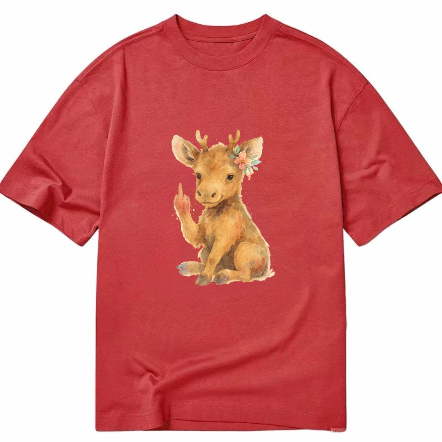 baby moose with adorable tiny antlers, one hoof raised in attitude - Classic T-shirt - Red