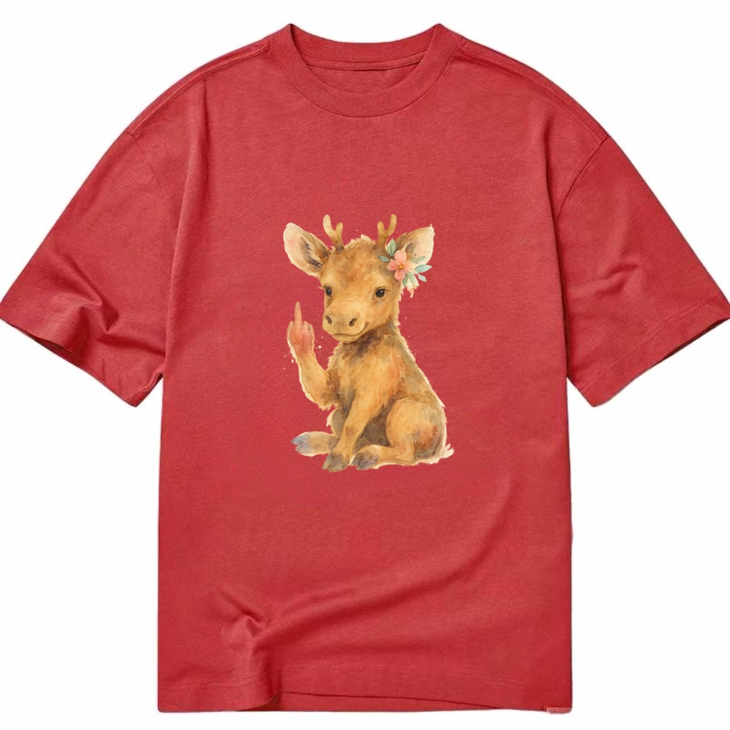 baby moose with adorable tiny antlers, one hoof raised in attitude - Classic T-shirt - Red