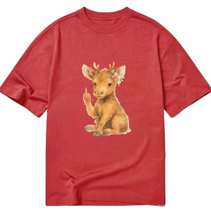 baby moose with adorable tiny antlers, one hoof raised in attitude - Classic T-shirt - Red