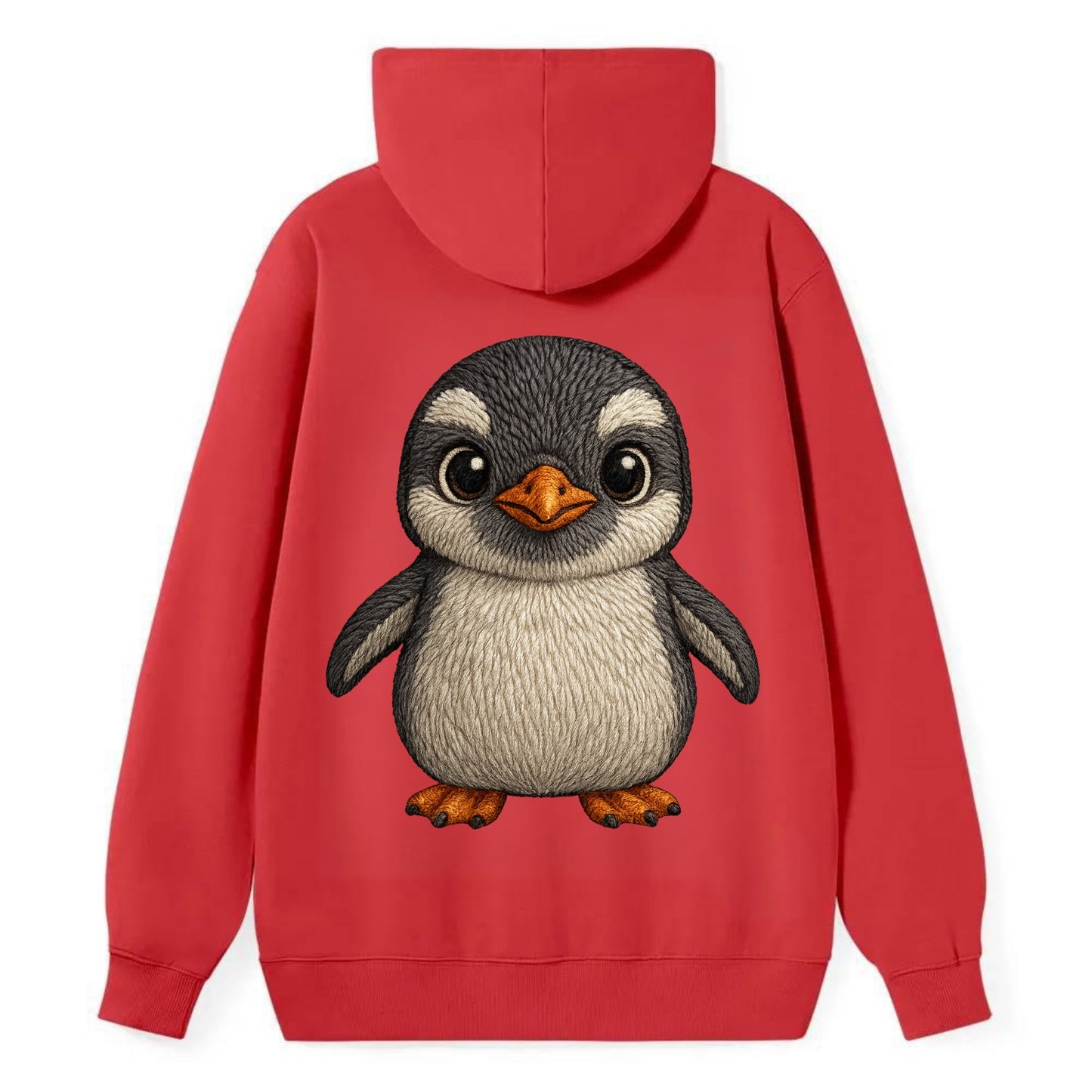 Baby Gentoo Penguin - orange beak, white cap, bright eyes, front-facing, - Classic Pullover Hoodie - Red
