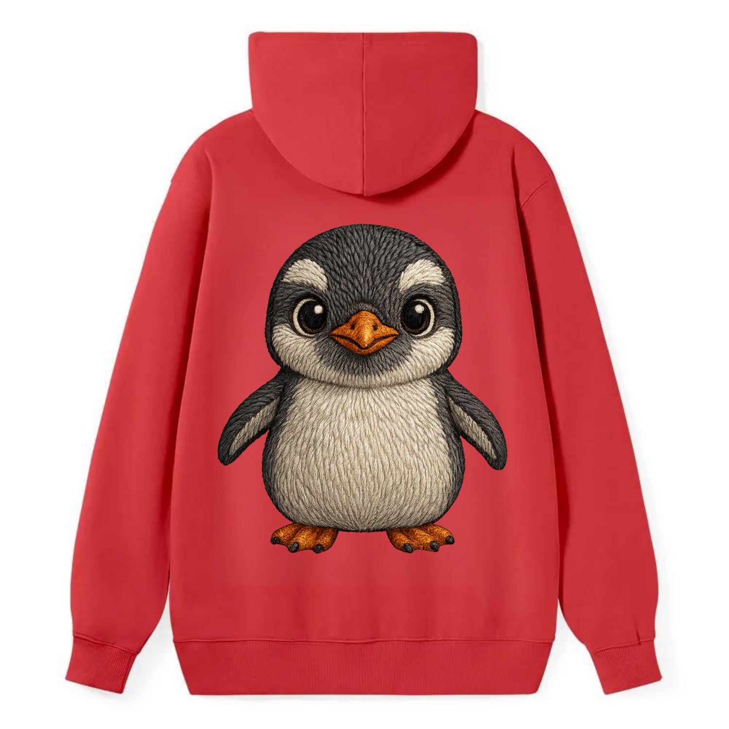 Baby Gentoo Penguin - orange beak, white cap, bright eyes, front-facing, - Classic Pullover Hoodie - Red