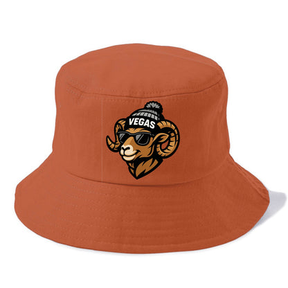 Vegas Desert Bighorn wearing Raiders silver and black beanie with pom pom and wayfarer - Bucket Hat - Red