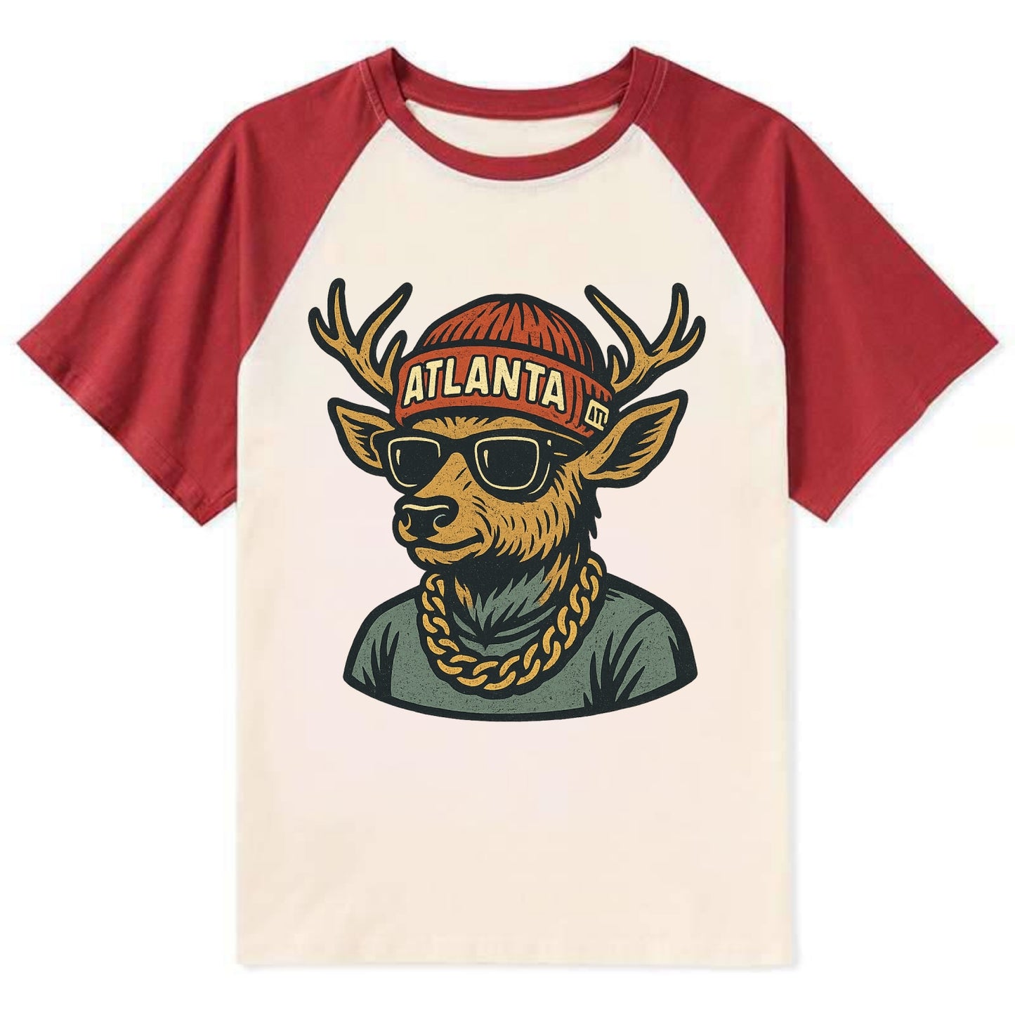 "deer" "atlanta" "atl" "red" "us South" - Contrast Raglan T-shirt - Red