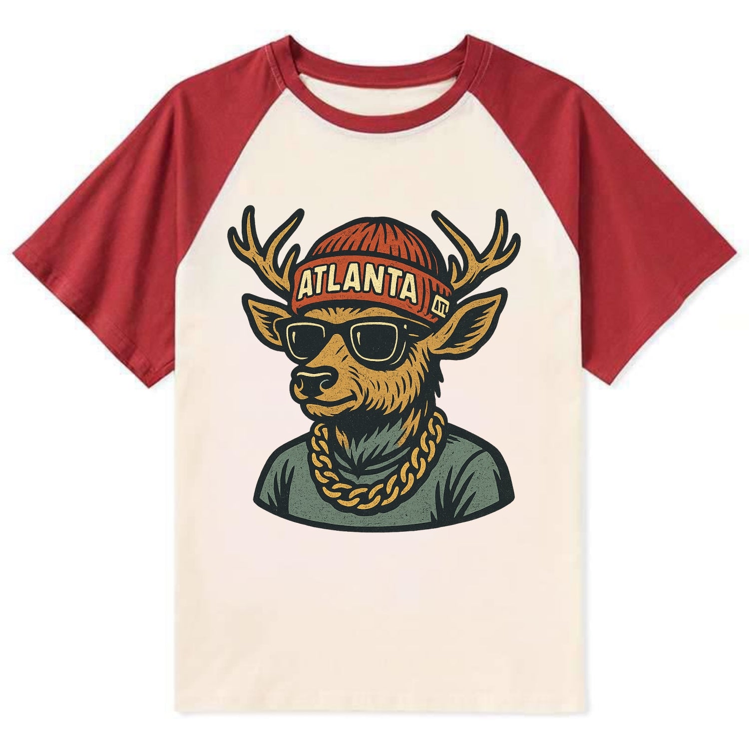 "deer" "atlanta" "atl" "red" "us South" - Contrast Raglan T-shirt - Red