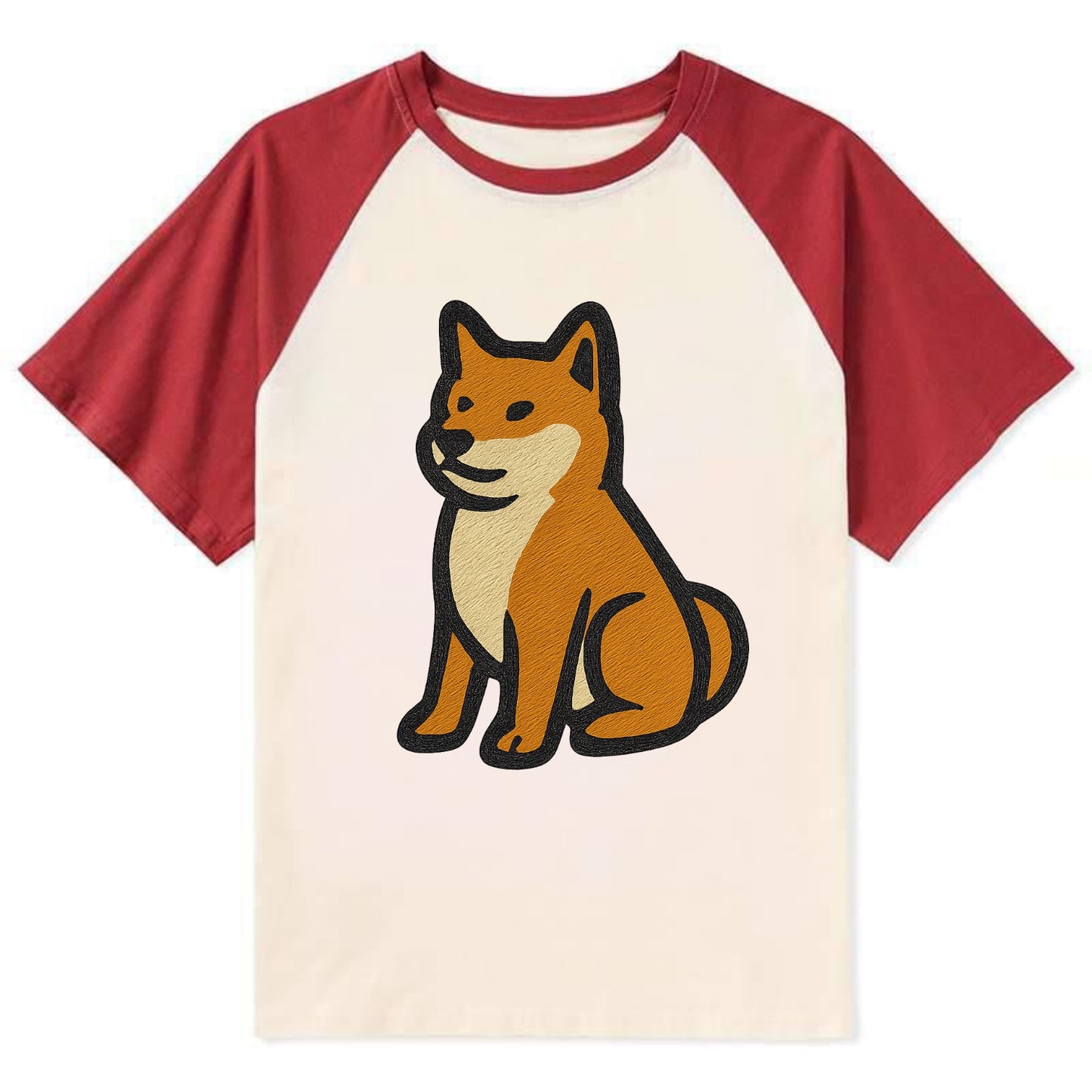 Shiba Inu - Red colored sitting pose - C Contrast Raglan T-shirt - Red