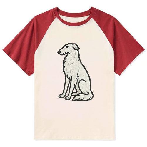Borzoi - White embroidered sitting pose - Contrast Raglan T-shirt