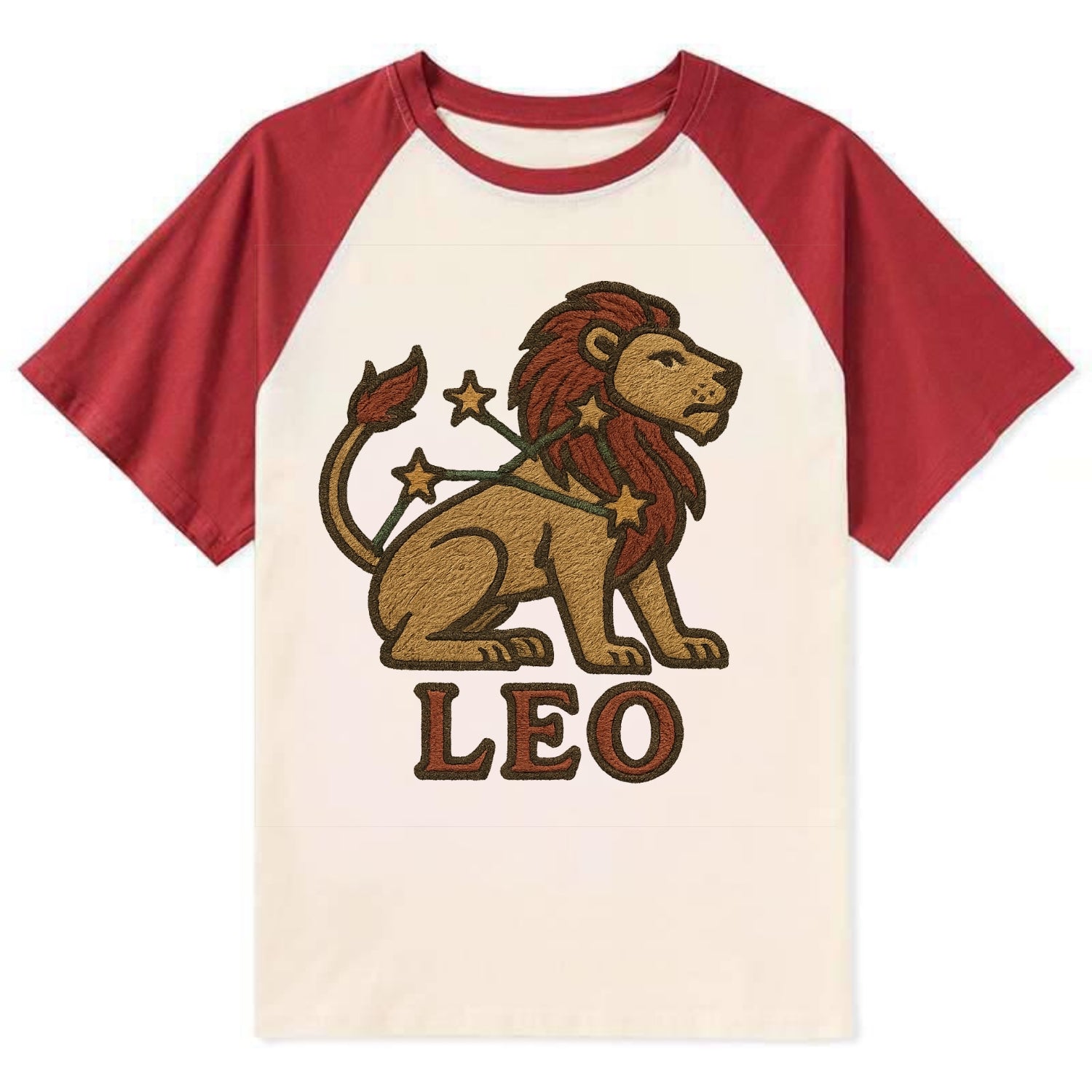 Leo Lion  - Contrast Raglan T-shirt - Red
