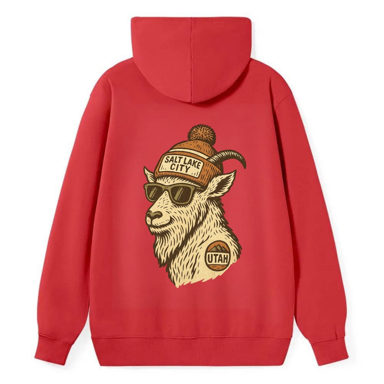 Utah Mountain Goat wearing Salt Lake City beanie with pom pom and - Classic Pullover Hoodie - Red