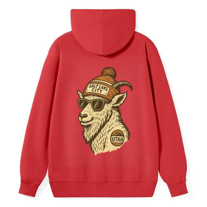 Utah Mountain Goat wearing Salt Lake City beanie with pom pom and - Classic Pullover Hoodie - Red