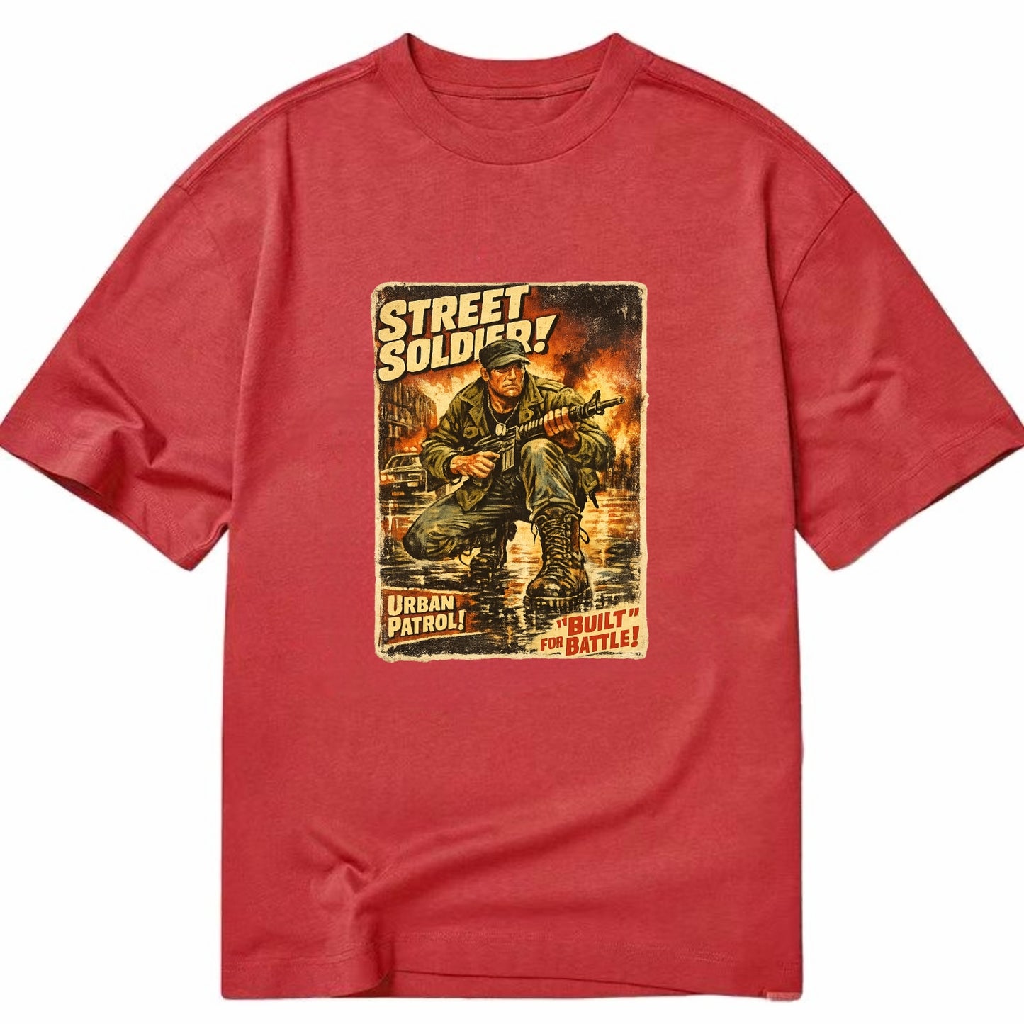 COMBAT READY | Military boots on wet pavement | Street soldier | Urban patrol | - Classic T-shirt - Red