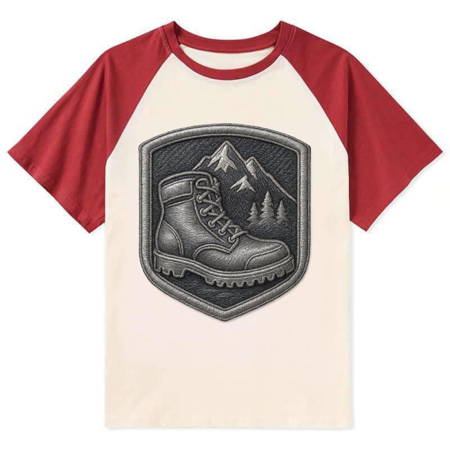 Hiking boots with mountain peak - hiker pride - Contrast Raglan T-shirt - Red