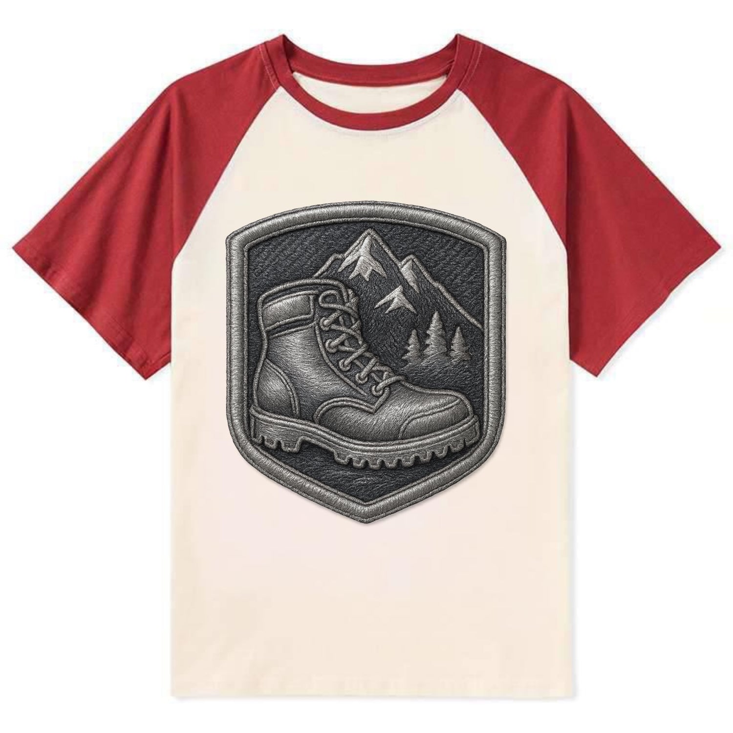 Hiking boots with mountain peak - hiker pride - Contrast Raglan T-shirt - Red