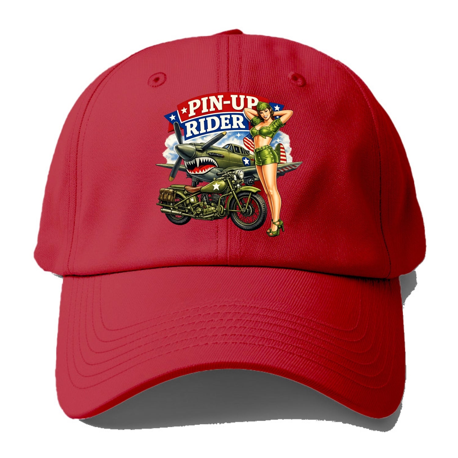 Wwii Pin Up Rider - Baseball Cap - Red
