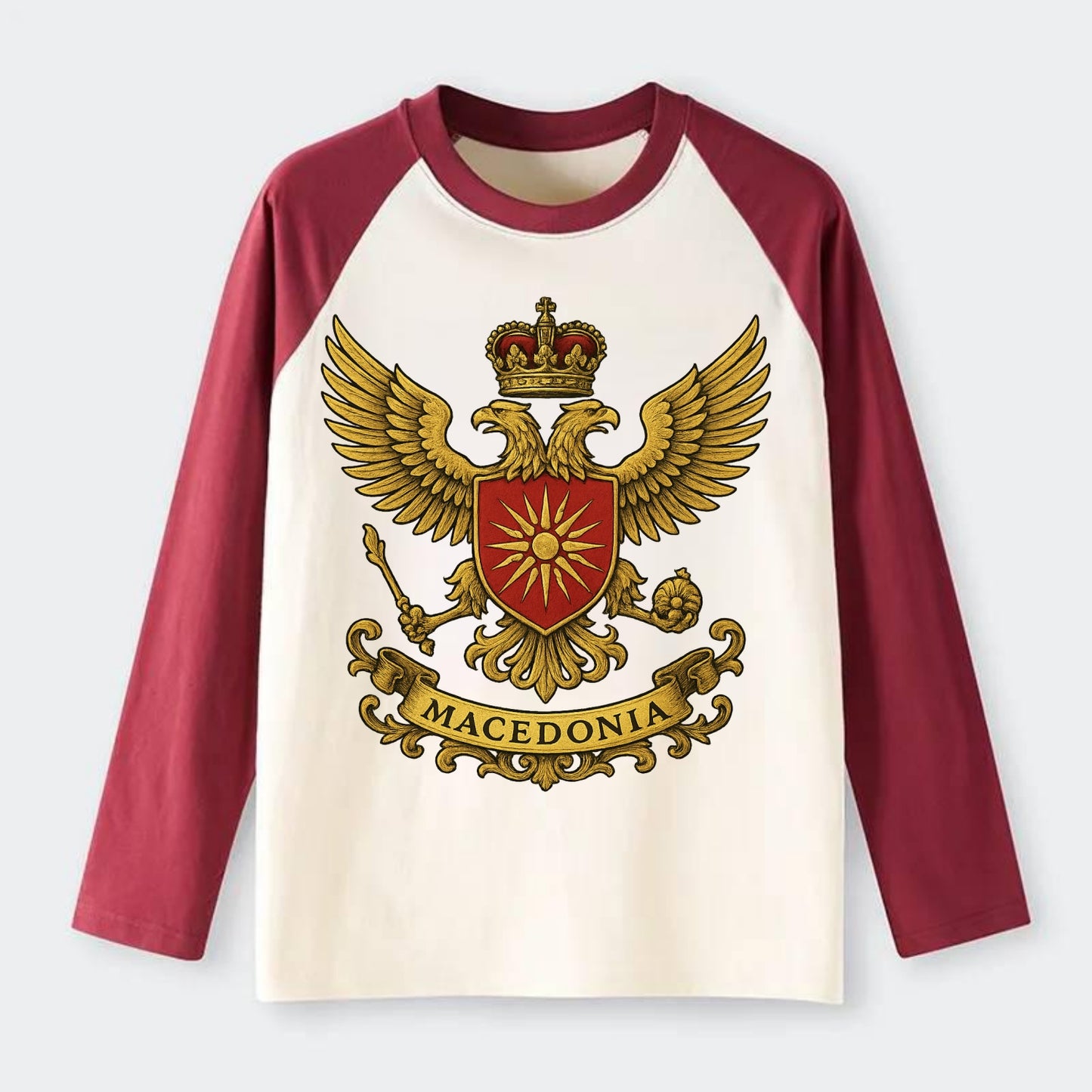 Macedonia Heritage Badge - Raglan Long Sleeve T-Shirt - Red