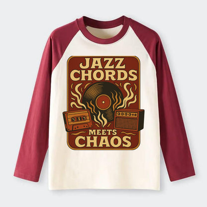 Jazz chords with hyperpop energy - "Jazz Meets Chaos" - unexpected - Raglan Long Sleeve T-Shirt - Red
