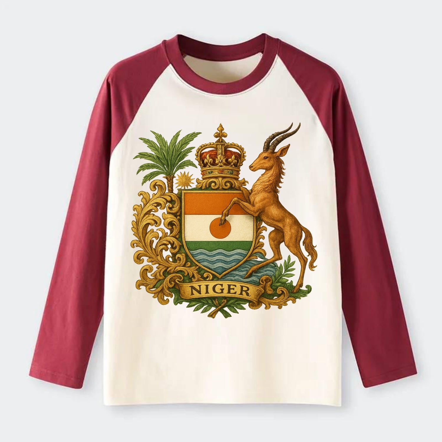 Niger Heritage Badge  - Raglan Long Sleeve T-Shirt - Red