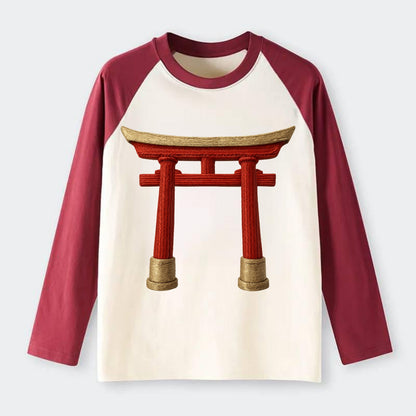 Japanese Torii Gate  - Raglan Long Sleeve T-Shirt - Red