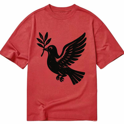 Dove carrying olive branch - peace movement ink painting - Classic T-shirt - Red