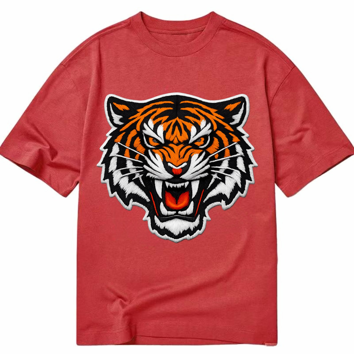 TIGER STRIPES FACE - fierce tiger face in orange, black and white , predator power - Classic T-shirt - Red