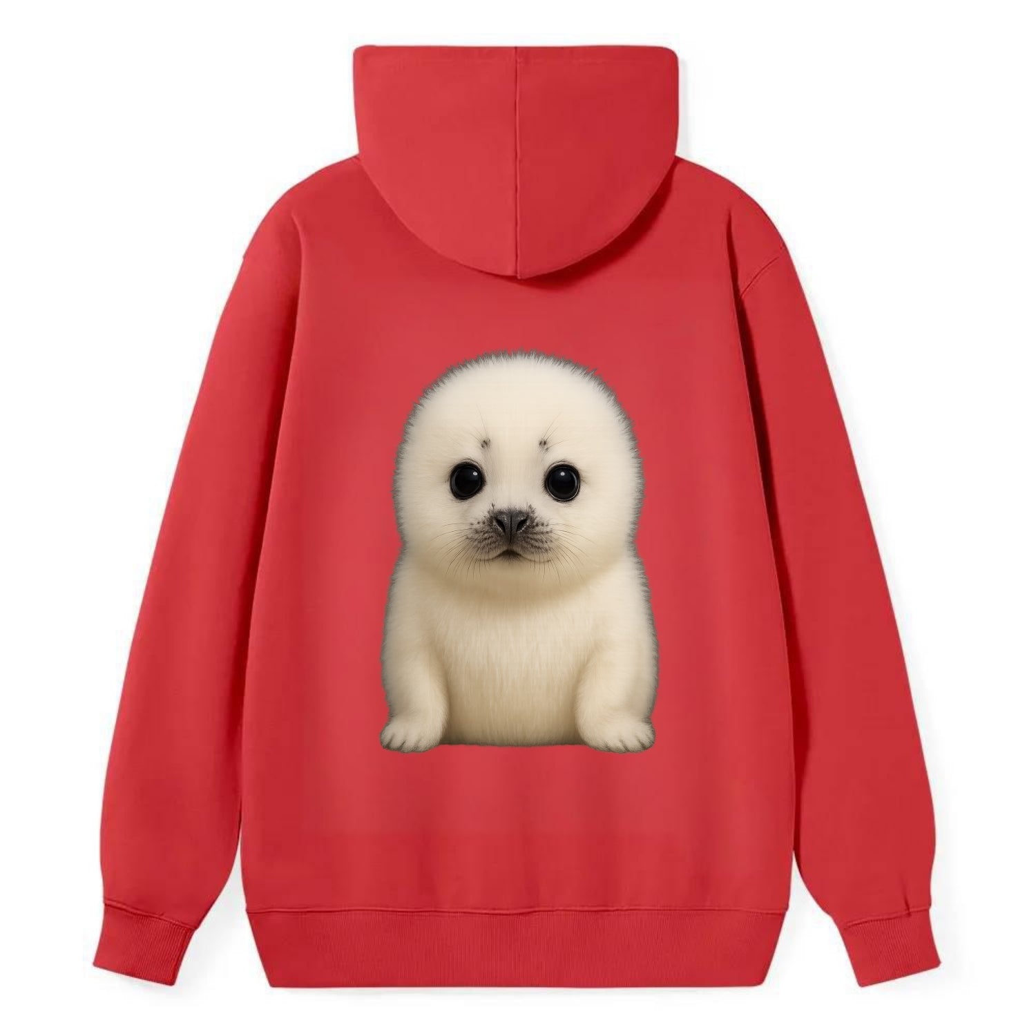 Baby Harp Seal - pure white fluffy fur, enormous dark eyes, front-facing, - Classic Pullover Hoodie - Red