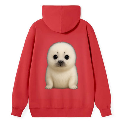 Baby Harp Seal - pure white fluffy fur, enormous dark eyes, front-facing, - Classic Pullover Hoodie - Red