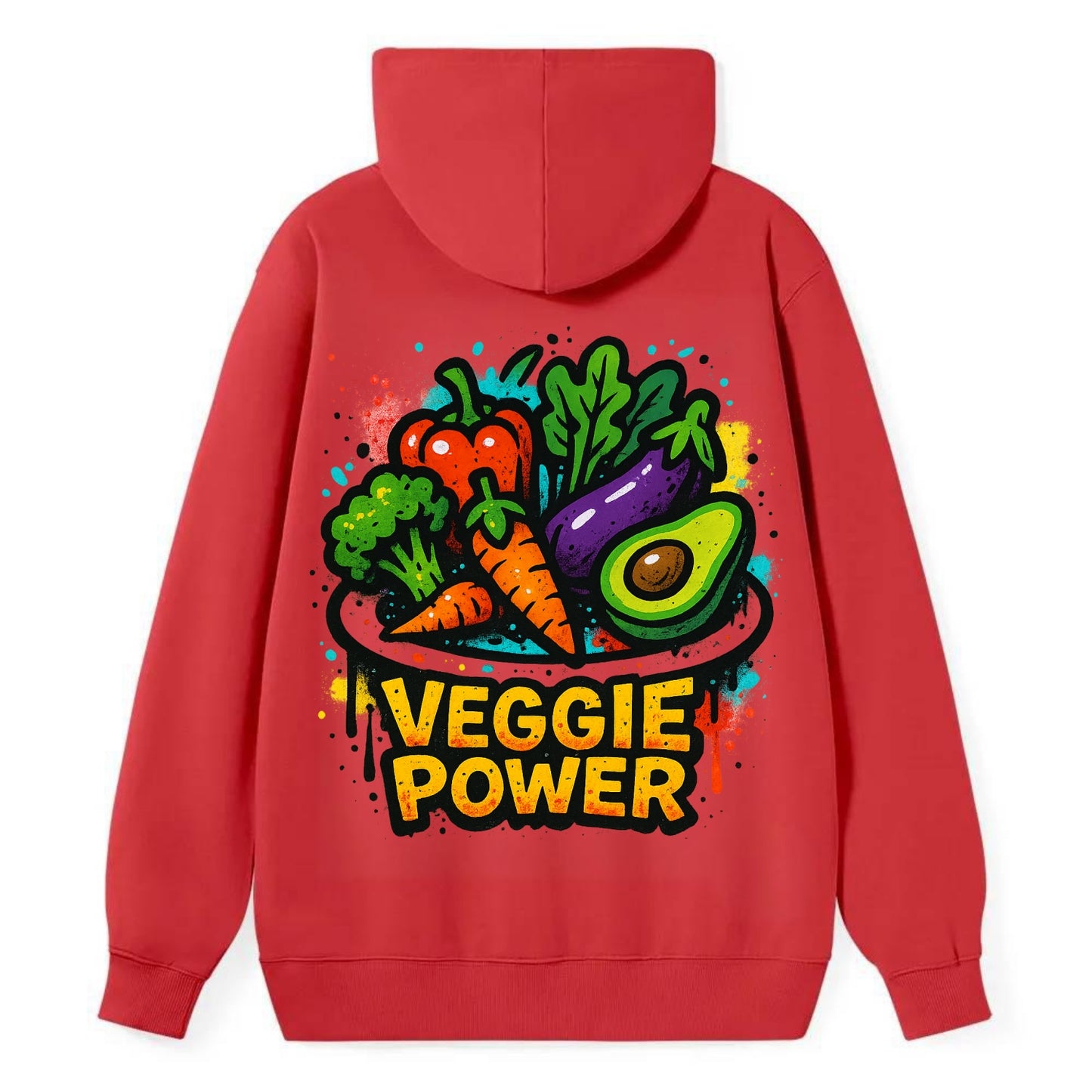 Colorful vegetables and plants on plate - plant-based lifestyle, veggie - Classic Pullover Hoodie - Red