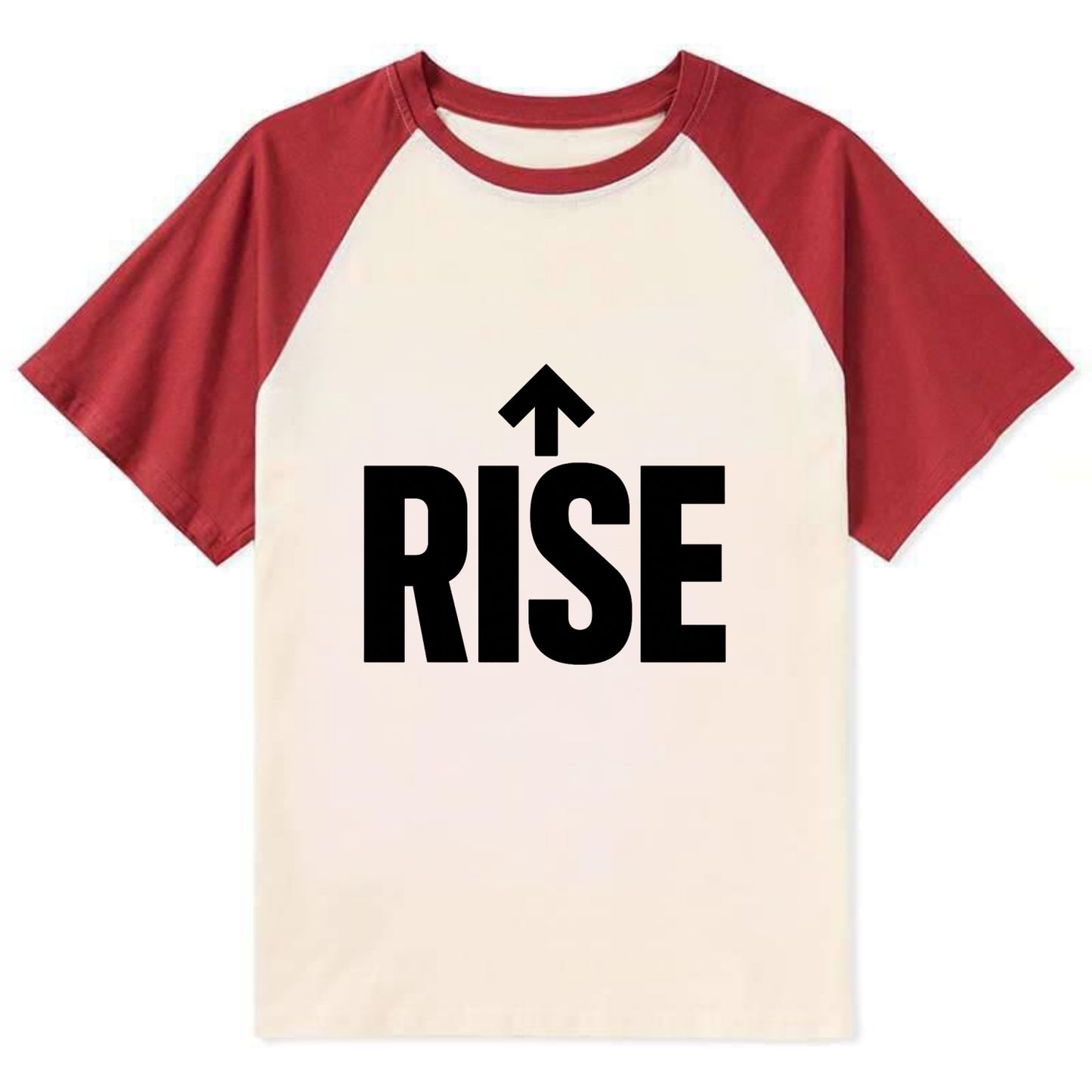 Bold typography design - "RISE" - getting up, ascending, elevating - Contrast Raglan T-shirt - Red