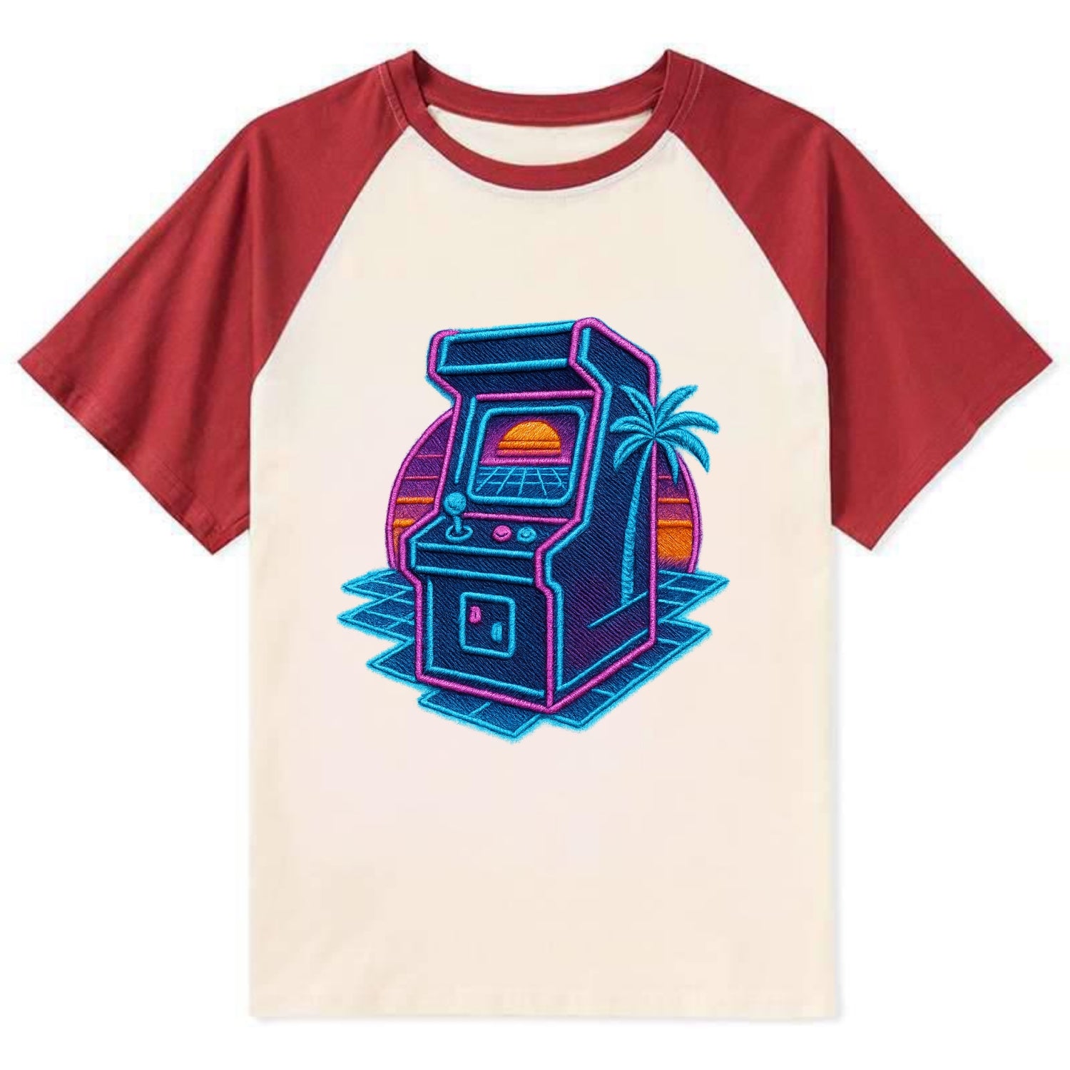 Arcade Machine - Contrast Raglan T-shirt - Red