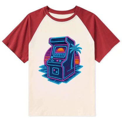 Arcade Machine - Contrast Raglan T-shirt - Red