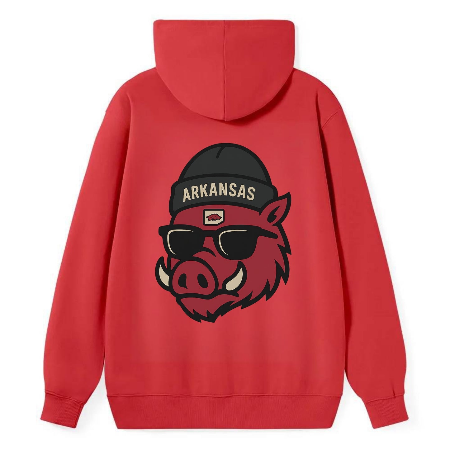 Fayetteville Razorback wearing Arkansas beanie with hog patch - Classic Pullover Hoodie - Red