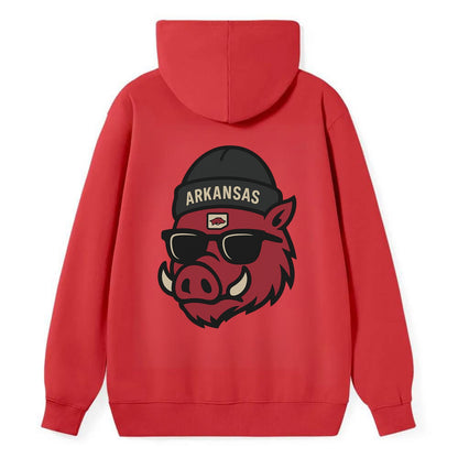 Fayetteville Razorback wearing Arkansas beanie with hog patch - Classic Pullover Hoodie - Red